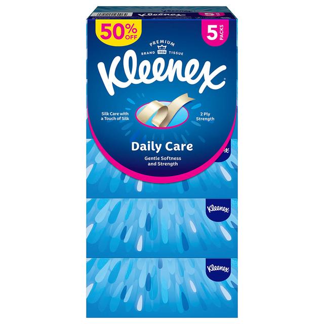 Kleenex - Daily Care Facial Tissue - Pack Of 5 Boxes, 170 Sheets X 2 Ply (50%)