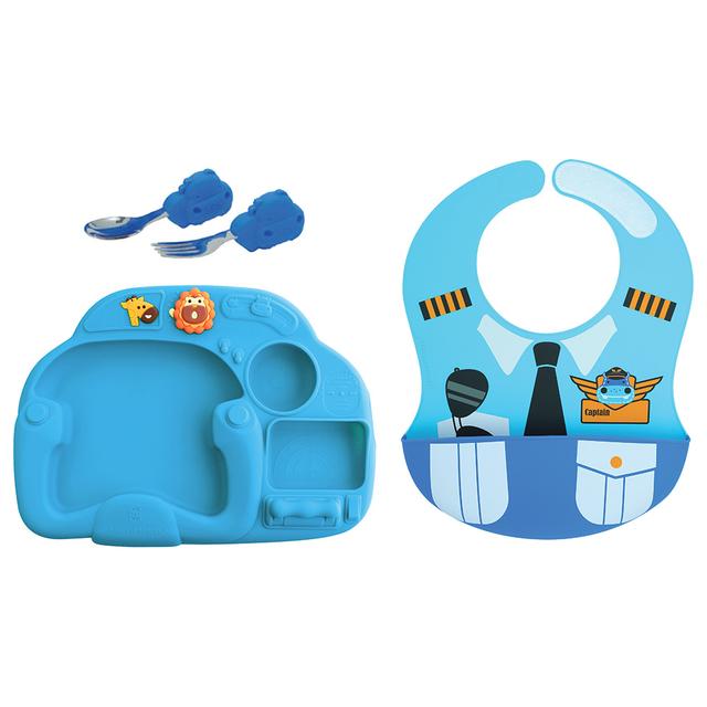 Marcus & Marcus - Silicone Creative Little Pilot Meal Time Set Gift - Lucas