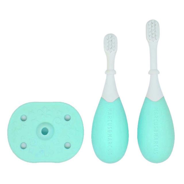 Marcus & Marcus Silicone Palm Grasp Toddler Training with Nylon Bristles Blue Toothbrush