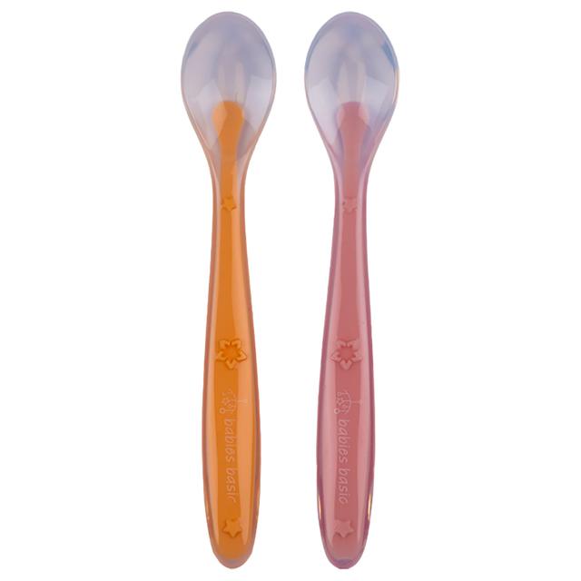 Babies Basic - Spoon Set w/ Travel Case - L - Set Of 2 - Pink/Orange