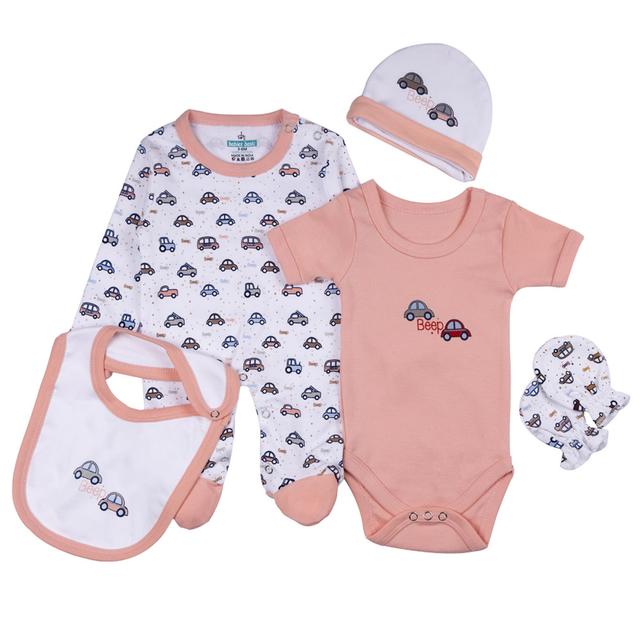 Babies Basic - 5pc-Set - Unisex 100% Cotton Gift Box - Peach