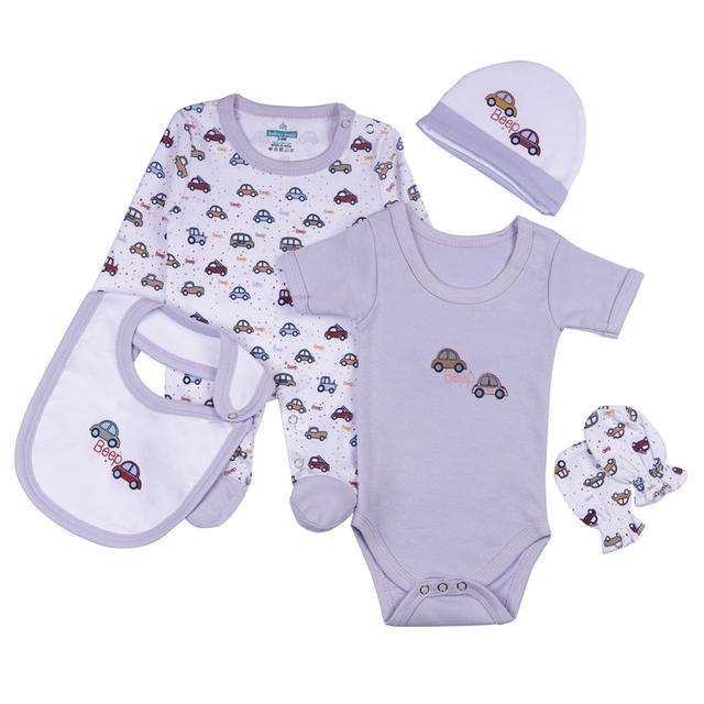 Babies Basic - 5pc-Set - Unisex 100% Cotton Gift Box - Purple Car