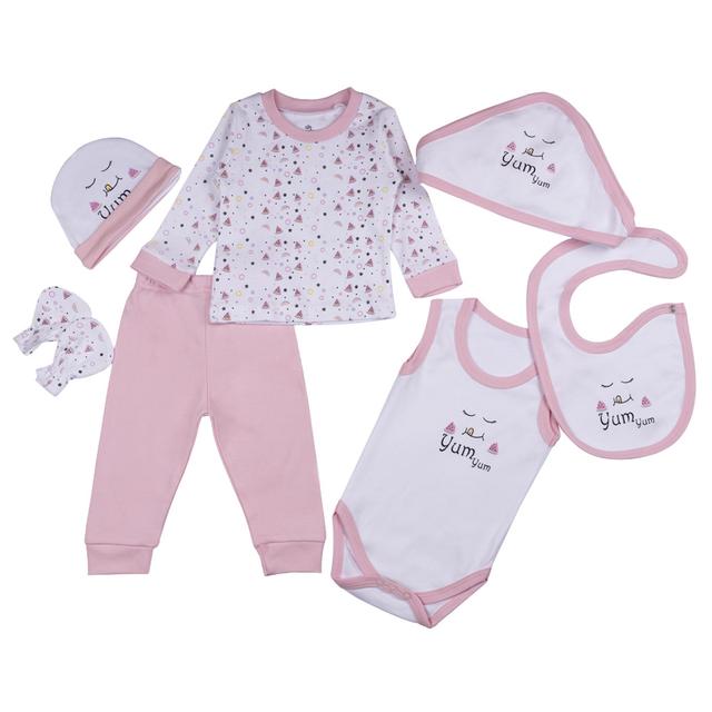 Babies Basic - 7pc-Set - Unisex 100% Cotton Gift Box - Pink