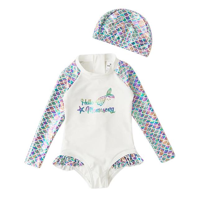 Sugar Rush - Full Sleeves Swimsuit & Cap - 2pc-Set - White