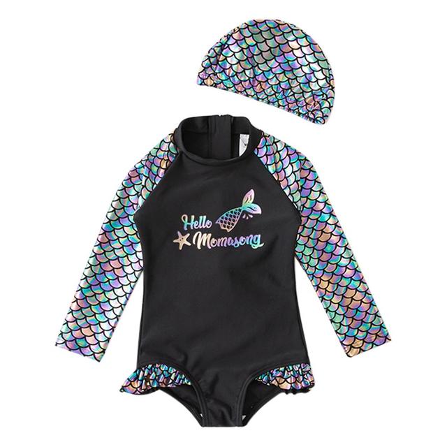 Sugar Rush - Full Sleeves Swimsuit & Cap - 2pc-Set - Black