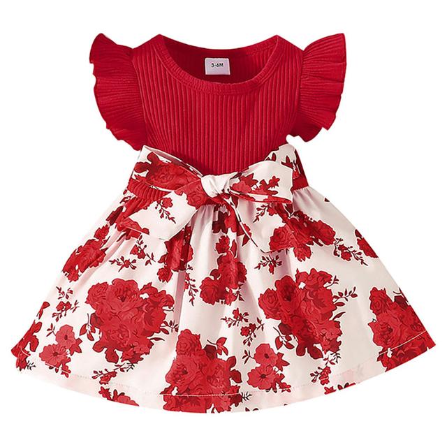 Sugar Rush - Girls Round Neck Cap Sleeves Casual Dress - Red