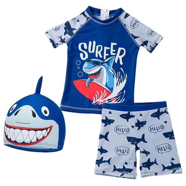 Sugar Rush - 2pc-Set - Shark Short Sleeves Swimwear & Cap