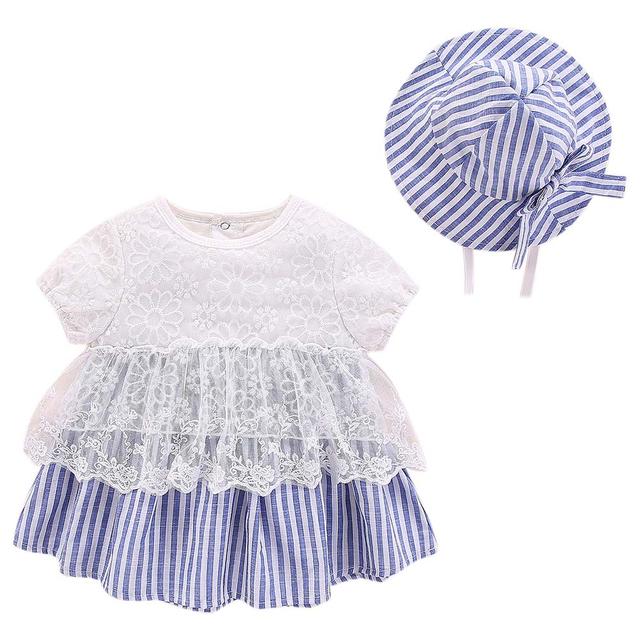 Sugar Rush - Laced Casual Dress With Hat - Blue_0m-12m