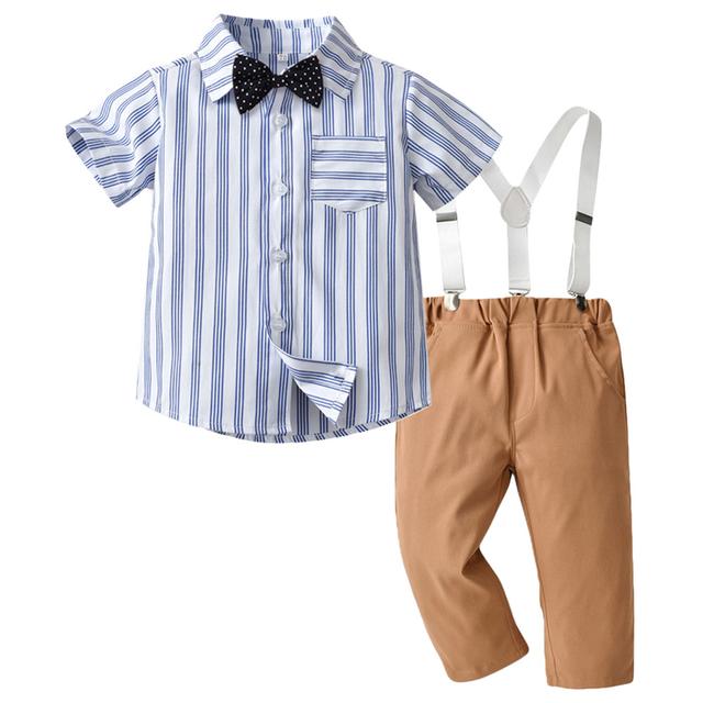 Sugar Rush - 2pc-set - Boys Striped Shirt & Pants - Blue/Brown