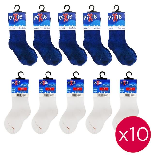 Pixie - Bamboo Cotton Blue/White Socks, 2-4 Years (Bundle of 10)