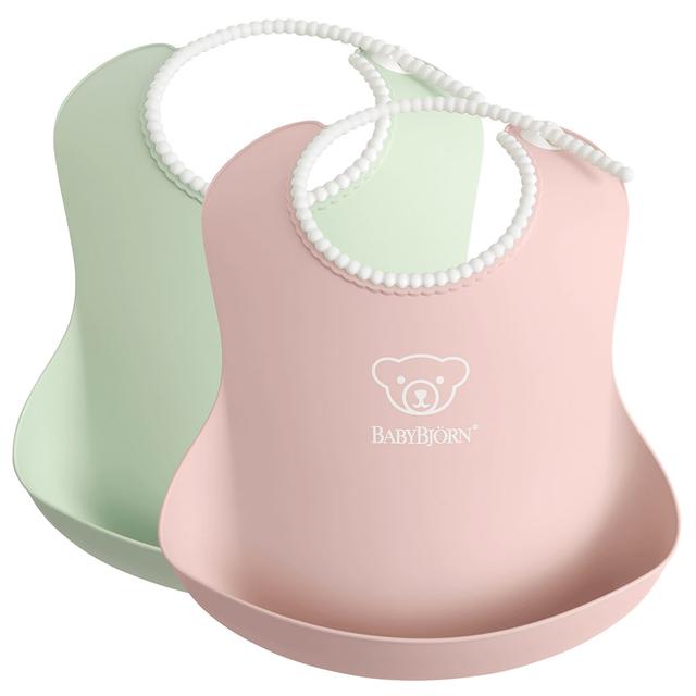 BABYBJORN - Pack of 2 Baby Bib - Powder Green/Powder Pink