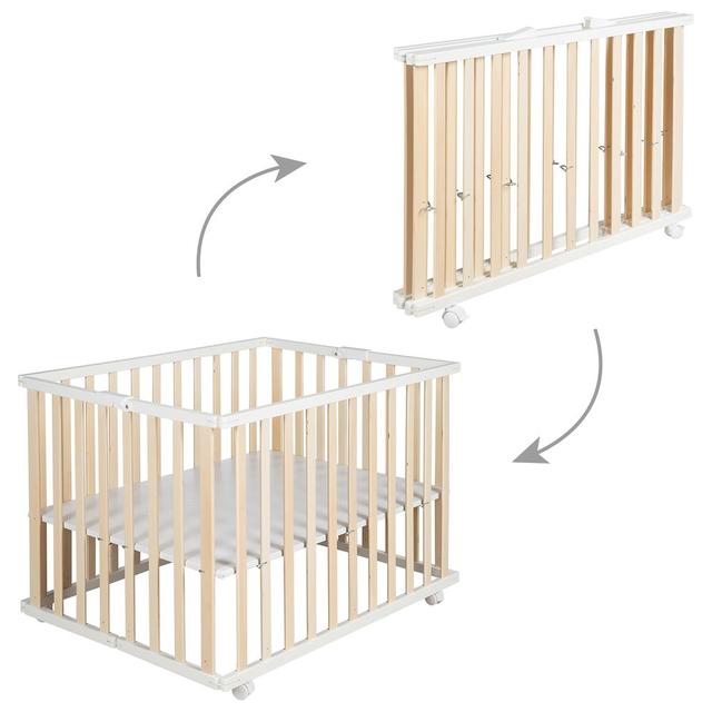 Roba - Height Adjustable Wooden Folding Playpen 74x100cm - White