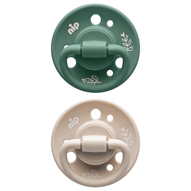 Nip - Cherry Round Soother - Beige/Dark Green - 6M+