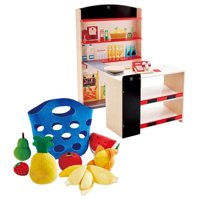 Hape - Role Play Set - Pop-Up Shop + Toddler Fruit Basket