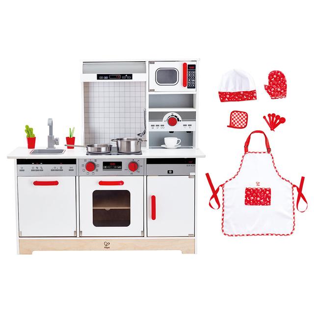 Hape - All-in-1 Kitchen Playset 15pcs & Little Chef Apron Set 5pcs