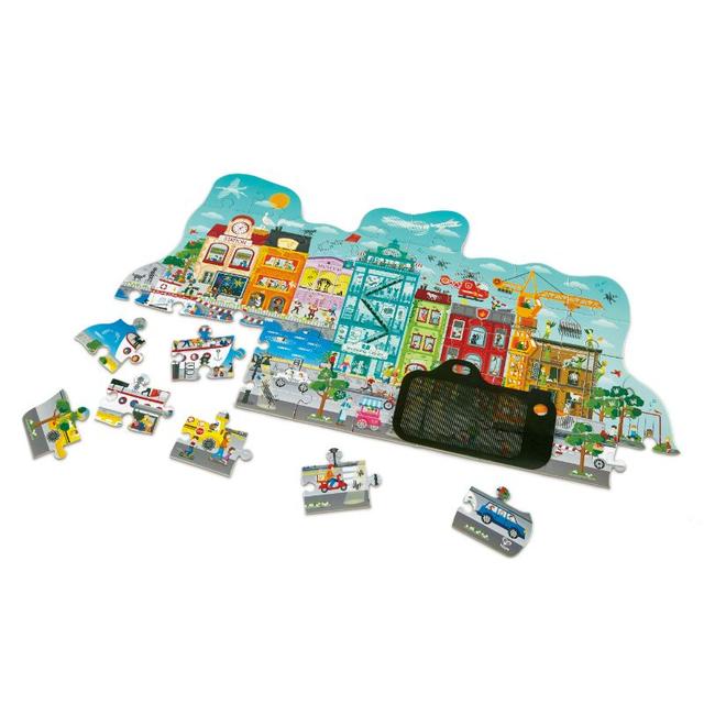 Hape - Animated City Cardboard & Puzzle Game - 49pcs