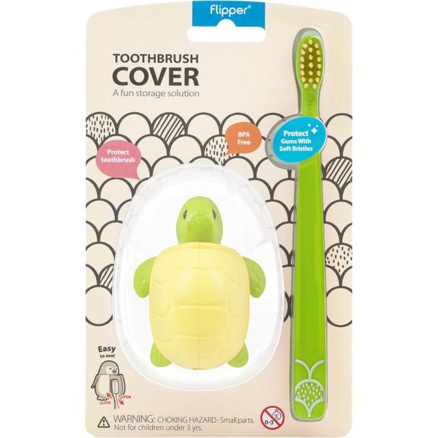 Flipper - Fun Animal Toothbrush W/ Holder for Kids - Turtle (Colour May Vary)