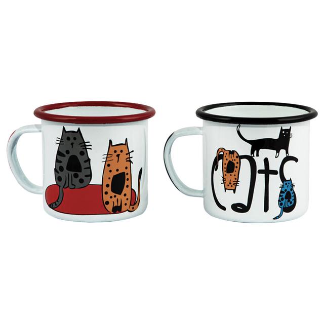 BiggDesign - Cats Print Enamel Mugs Set - 2pcs