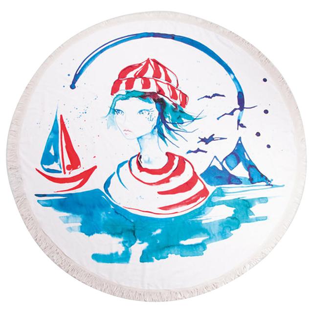 BiggDesign Anemoss Sailor Girl Patterned Round Beach Towel 