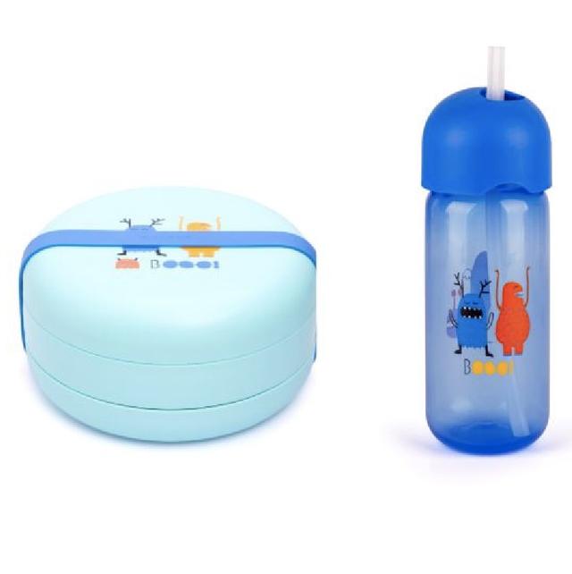 Suavinex Bentoo - Lunch Box 4m+ + Straw Cup Booo - Blue