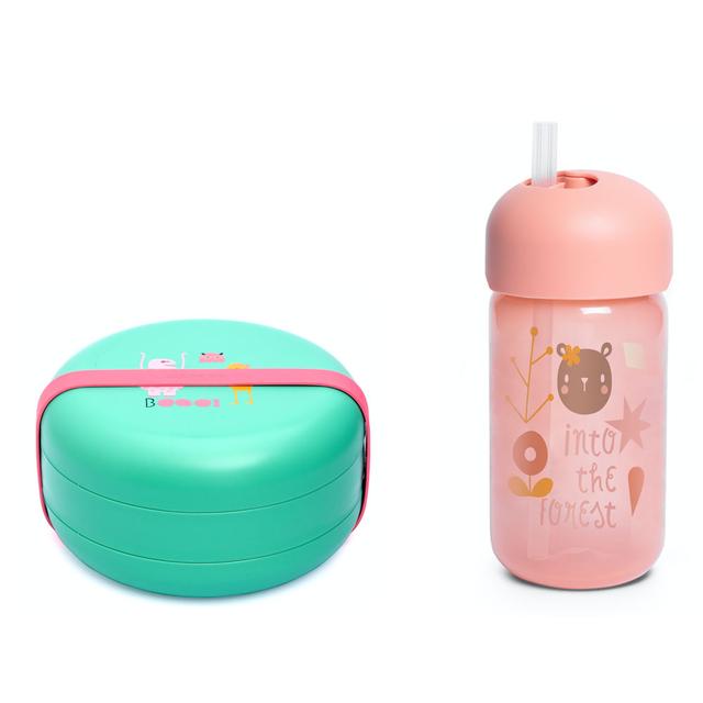 Suavinex Bentoo - Lunch Box 4m+ + Straw Cup Booo - Pink