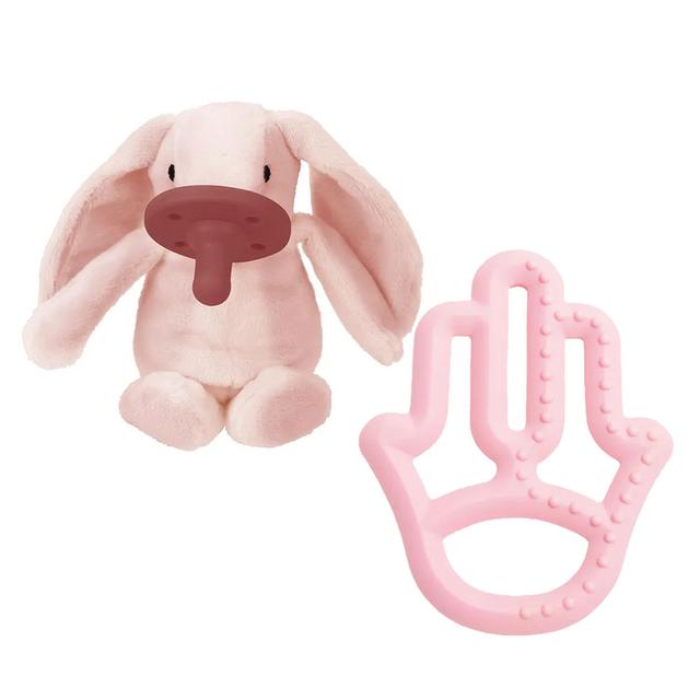 Minikoioi -Pink Bunny Plush Toy With Soother + FREE ONE Silicone Teether