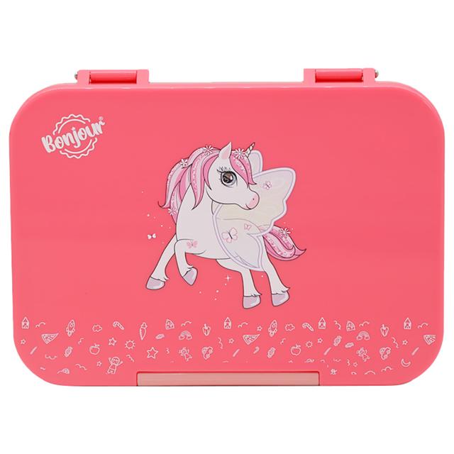 Bonjour - 4/6 Compartment Bento Snack Box - Pink Unicorn