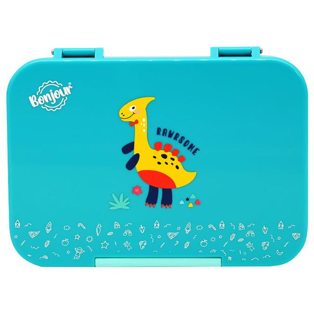 Bonjour - 4/6 Compartment Bento Snack Box - Green Dino