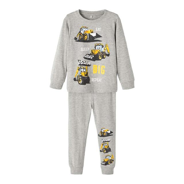 Name It - 2pc-Set - Boys Printed Night suit - Grey Melange 