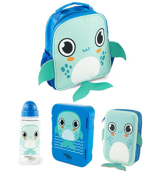 Rainbow Skool - Shark Set of 4 - Toddler - Backpack, Stationary Bag, Lunchbox & Tritan Water Bottle