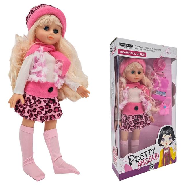 Fitto - Blond Hair Poseable Doll w/ Pink Hat & Shawl - 14-Inch - Pink