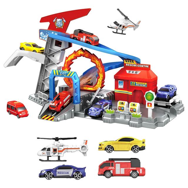 Fitto - 2-In-1 Race Gas Station Playset - 20pcs - Red