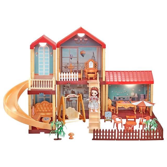 Fitto - 4 Rooms Huge 2 Story Dollhouse Playset - Peach