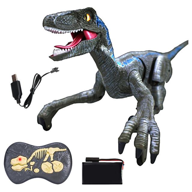 Fitto - Remote Control Velociraptor Dinosaur Toy - Grey - Blue