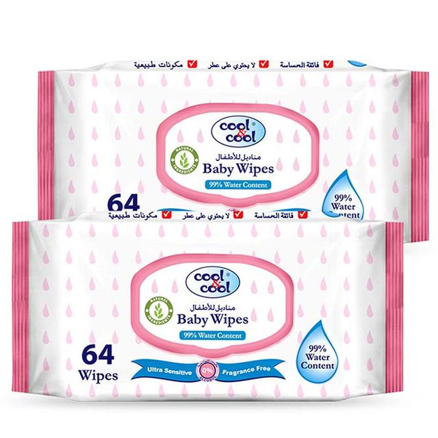 Cool & Cool - Baby Wipes 64's x2, 128 Counts