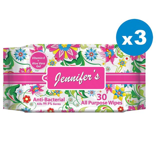 Jennifer's Floral Anti Bacterial Wipes 30's x3 Pack of 3