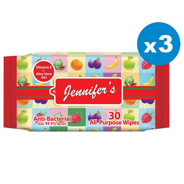 Jennifer's Fruity Anti Bacterial Wipes 30's x3 Pack of 3