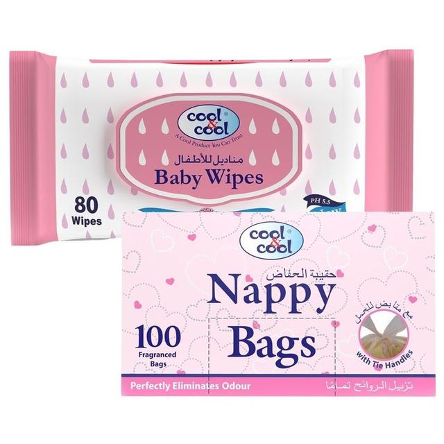 Cool & Cool - Nappy Bags 100's + Baby Wipes 80's Pack