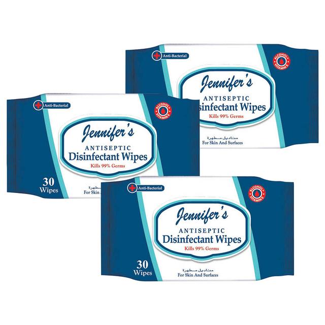 Jennifer's - Antiseptic Disinfectant Wipes 30s - Pack of 3