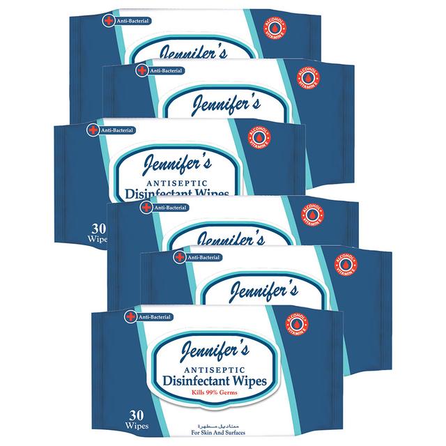 Jennifer's - Antiseptic Disinfectant Wipes 30s - Pack of 6