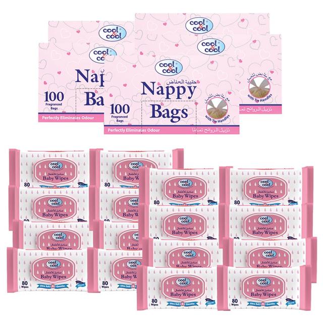 Cool & Cool - Nappy Bags 100's + Baby Wipes - 80's