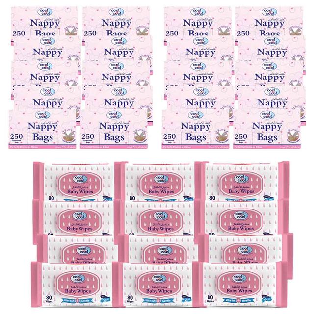 Cool & Cool - Premium Baby Wipes + Nappy Bags 250's