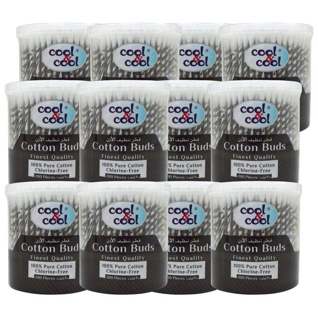 Cool & Cool - 200 Cotton Buds Paper Sticks - Pack of 12 - Black