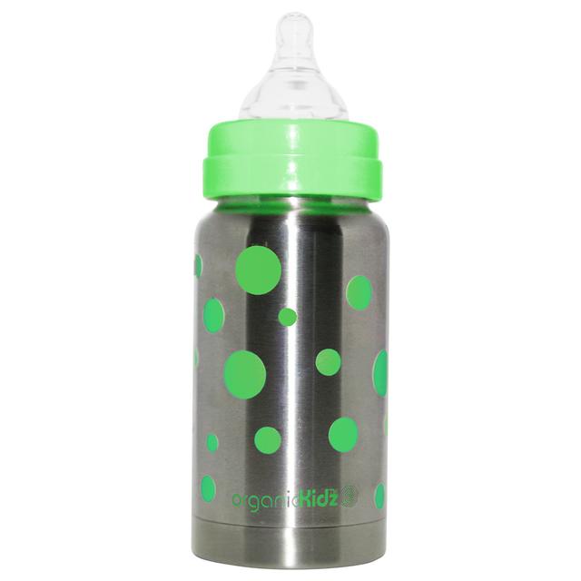 OrganicKidz - Thermal Bottle Wide Mouth Green Dots - 210ml