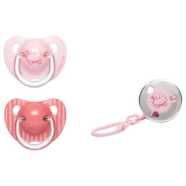 Suavinex - Two Premium Silicone Soother 6-18M w/ Clip - Pink