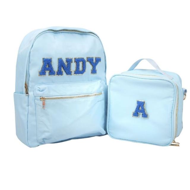 Impressions - Kids Backpack & Lunch Bag Set w/ Personalized Chenille Letters - Blue