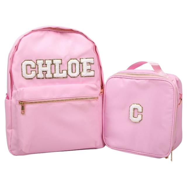 Impressions - Kids Backpack & Lunch Bag Set w/ Personalized Chenille Letters - Pink