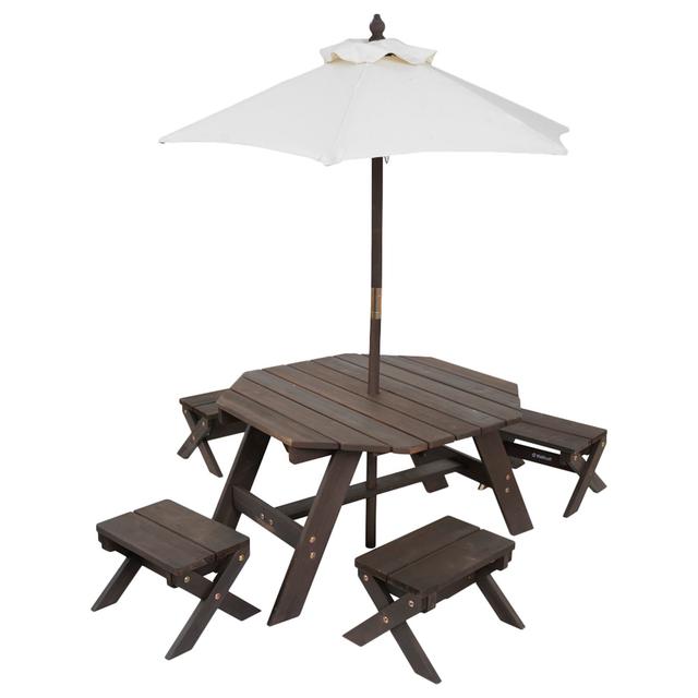 Kidkraft - Octagon Table, Stools & Umbrella Set - Bear Brown