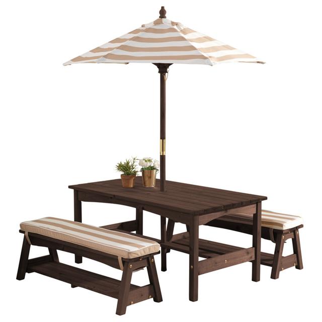 Kidkraft - Outdoor Umbrella Table/Bench Set - Oatmeal & White Stripe