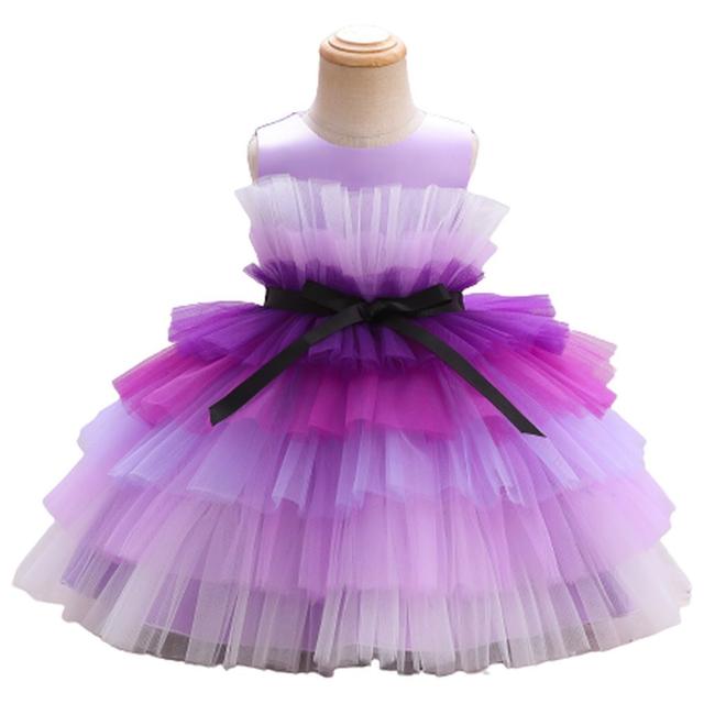 D' Daniela - Toddler Girls Bow Front Mesh Gown - Purple